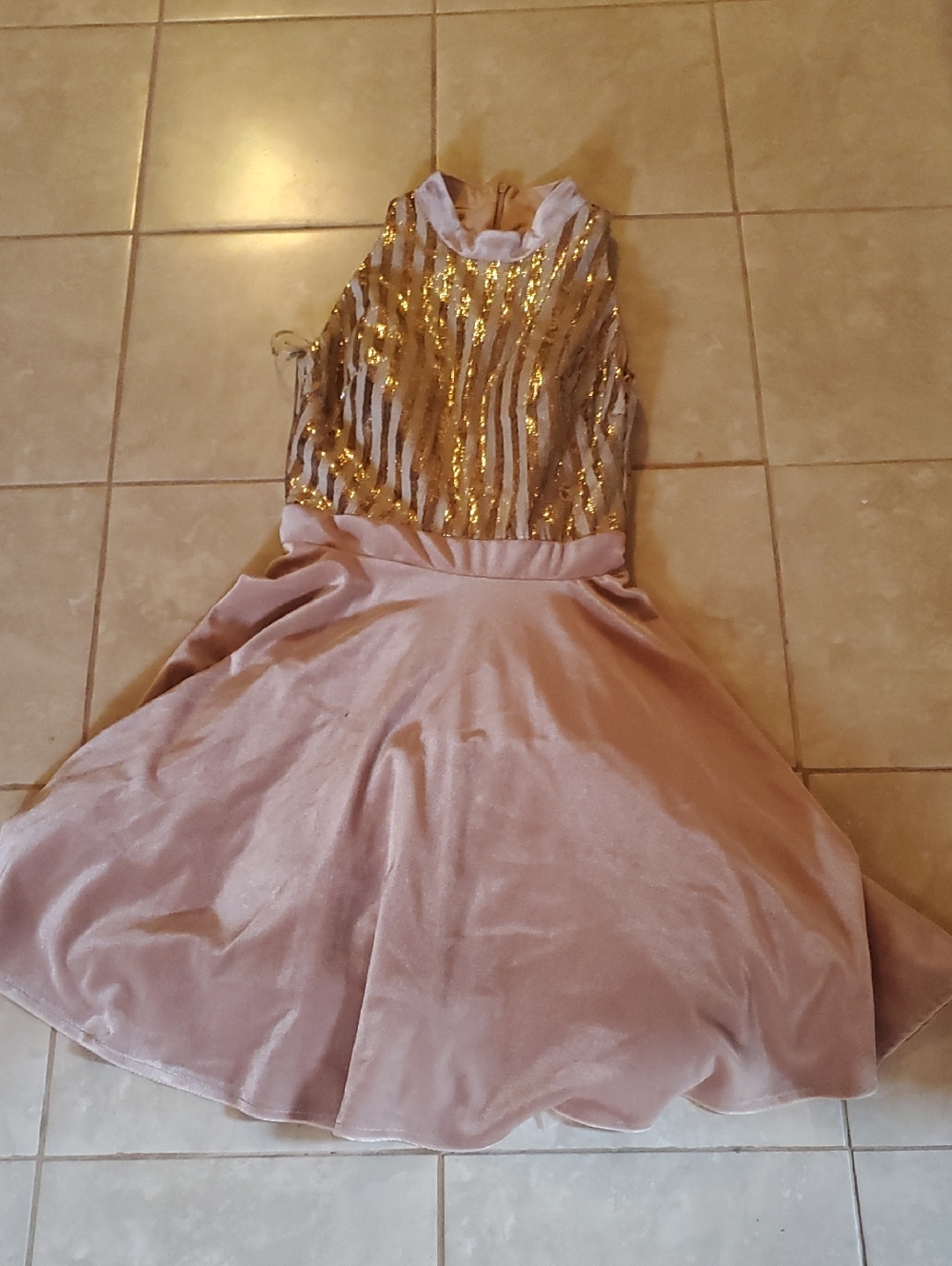 Woman's Gold Sequin & Blush Party Dress